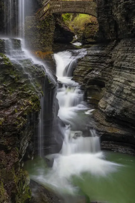 Framed Print : USA, New York, Watkins Glen. Waterfall cascade over rock