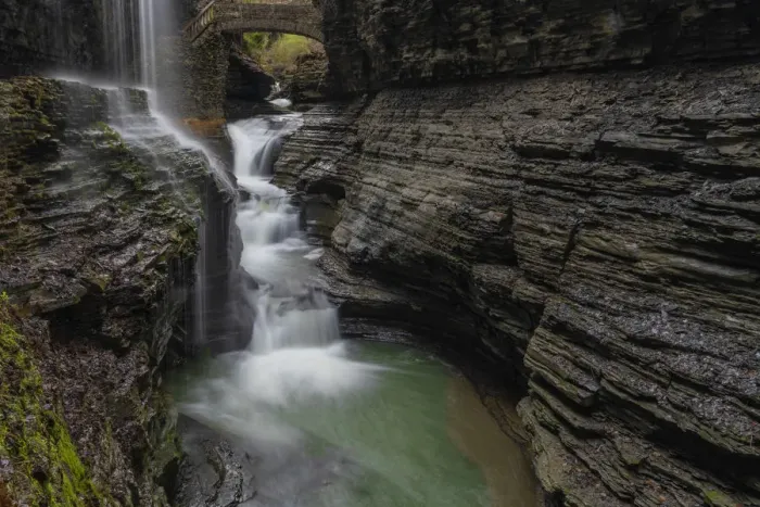 Framed Print : USA, New York, Watkins Glen. Waterfall cascade over rock