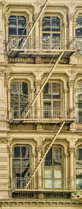 Framed Print : USA, New York. Windows and fire escapes