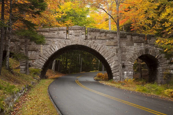 USA; North America, Maine; Acadia National Park; Carriage road in Acadia NP