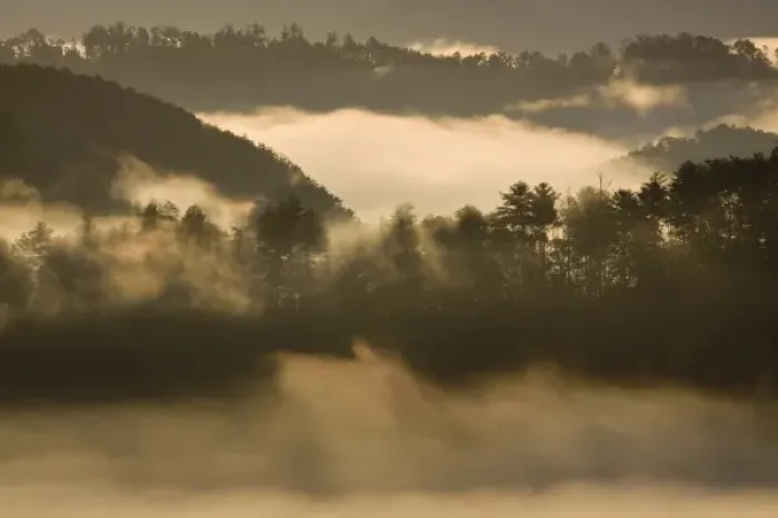 Framed Print : USA, North America, North Carolina, Great Smoky Mountain NP. Fog settled in the mountains