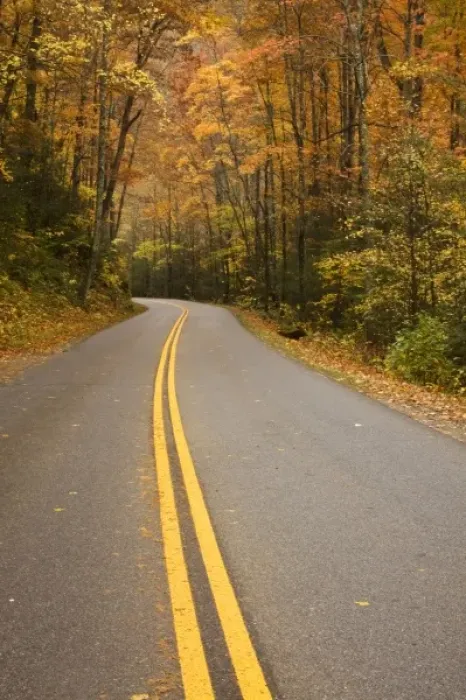 Framed Print : USA, North America, North Carolina, Great Smoky mountain NP. Road through the Smokies in late fall