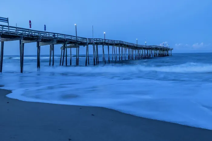 Framed Print : USA, North Carolina, Avon. Atlantic Ocean at Avon Fishing Pier