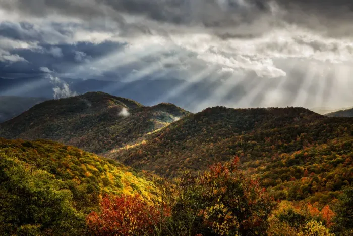 Framed Print : USA, North Carolina, Blue Ridge Parkway, Autumn color from Bunches Bald Overlook Framed Print : USA, North Carolina, Blue Ridge Parkway, Autumn color from Bunches Bald Overlook