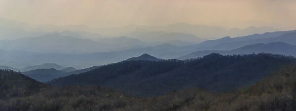 USA, North Carolina. Blue Ridge Parkway panoramic in spring
