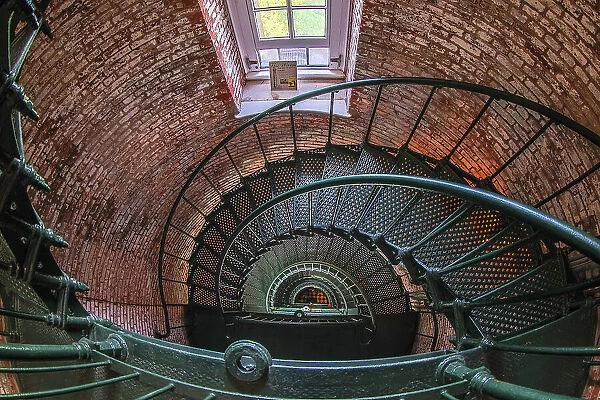 USA, North Carolina, Corolla. Spiral staircase inside the Currituck Lighthouse