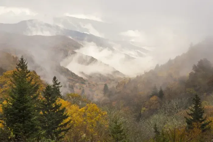 Framed Print : USA, North Carolina, Great Smoky Mountains. Autumn mountain landscape. Credit as
