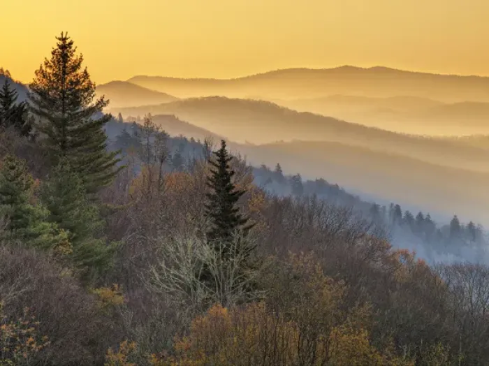 Framed Print : USA, North Carolina, Great Smoky Mountains National Park, Sunrise from the Oconaluftee Framed Print : USA, North Carolina, Great Smoky Mountains National Park, Sunrise from the Oconaluftee