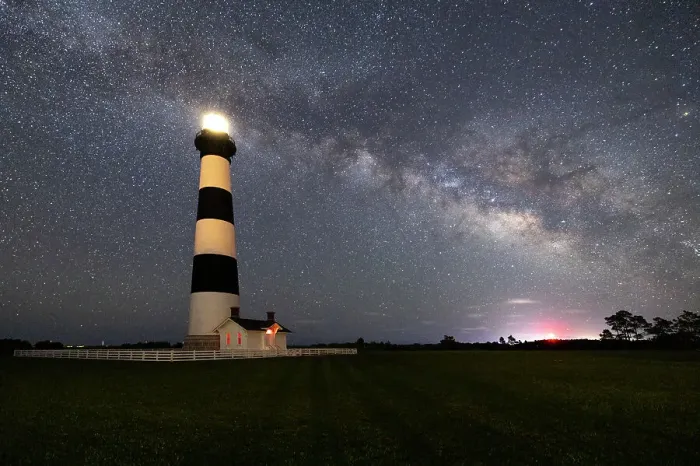 Framed Print : USA, North Carolina, Nags Head. Bodie Island Lighthouse and the Milky Way and Galactic Core Framed Print : USA, North Carolina, Nags Head. Bodie Island Lighthouse and the Milky Way and Galactic Core