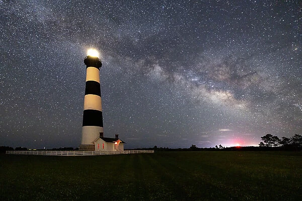 USA, North Carolina, Nags Head. Bodie Island Lighthouse and the Milky Way and Galactic Core