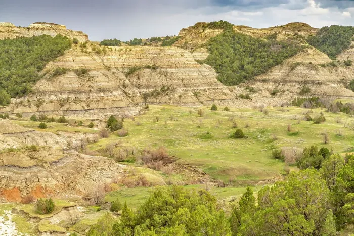 Framed Print : USA, North Dakota, Theodore Roosevelt National Park. Overview of park eroded formations