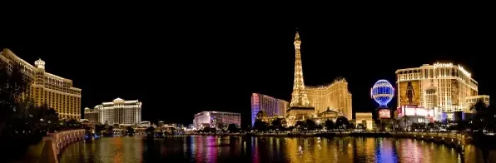 Framed Print : USA, NV, Las Vegas. Panoramic view over the Bellagio Lake with other casinos in the background Framed Print : USA, NV, Las Vegas. Panoramic view over the Bellagio Lake with other casinos in the background