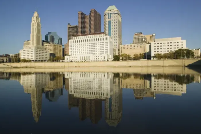 Framed Print : USA-Ohio-Columbus: City Skyline along the Scioto River  /  Late afternoon