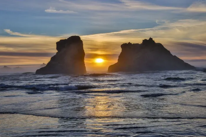 Framed Print : Usa, Oregon, Bandon. Bandon Beach, Sunset at the Beach