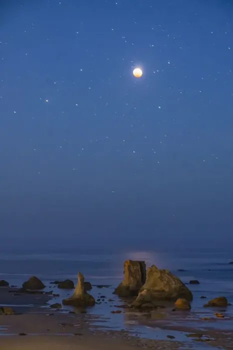 Framed Print : USA, Oregon, Bandon Beach. Lunar eclipse at night Framed Print : USA, Oregon, Bandon Beach. Lunar eclipse at night