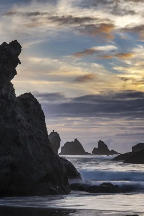 Framed Print : USA, Oregon, Bandon Beach. Pacific Ocean sea stacks at sunset Framed Print : USA, Oregon, Bandon Beach. Pacific Ocean sea stacks at sunset
