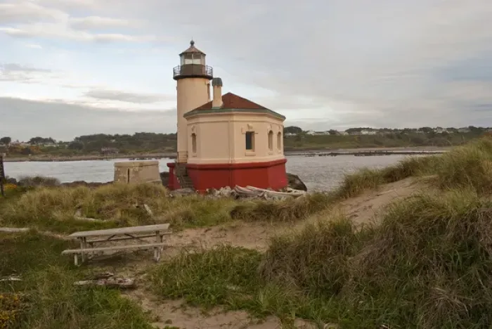 Framed Print : USA, Oregon, Bandon, Coquille River Lighthouse