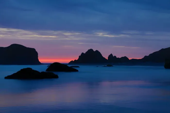 Framed Print : USA, Oregon, Bandon. Sunset on beach sea stacks