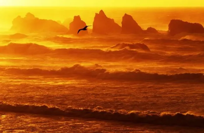 Framed Print : USA, Oregon, Bandon. Sunset over waves and sea stacks Framed Print : USA, Oregon, Bandon. Sunset over waves and sea stacks