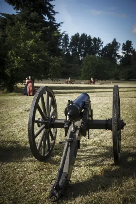 Framed Print : USA, Oregon, Brooks, Willamette Mission State Park, cannon in camp Framed Print : USA, Oregon, Brooks, Willamette Mission State Park, cannon in camp