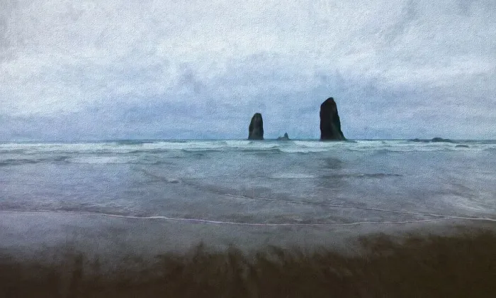 Framed Print : USA, Oregon, Cannon Beach. Abstract of The Needles sea stacks and ocean Framed Print : USA, Oregon, Cannon Beach. Abstract of The Needles sea stacks and ocean