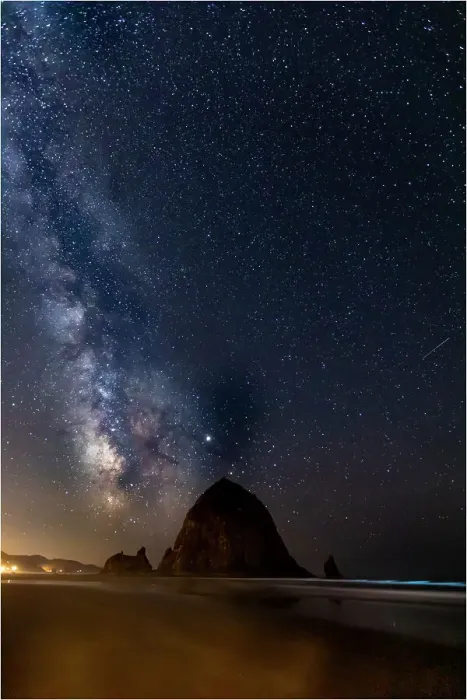 Framed Print : USA, Oregon, Cannon Beach. Haystack Rock with milky way overhead Framed Print : USA, Oregon, Cannon Beach. Haystack Rock with milky way overhead
