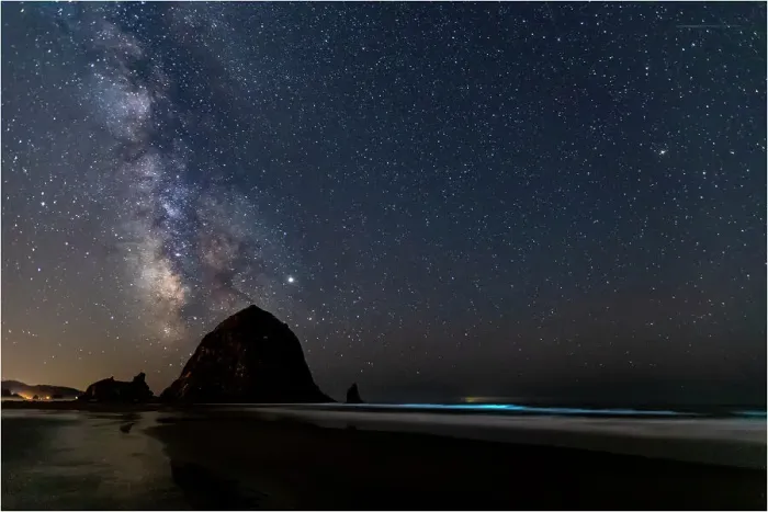 Framed Print : USA, Oregon, Cannon Beach. Haystack Rock with milky way overhead Framed Print : USA, Oregon, Cannon Beach. Haystack Rock with milky way overhead