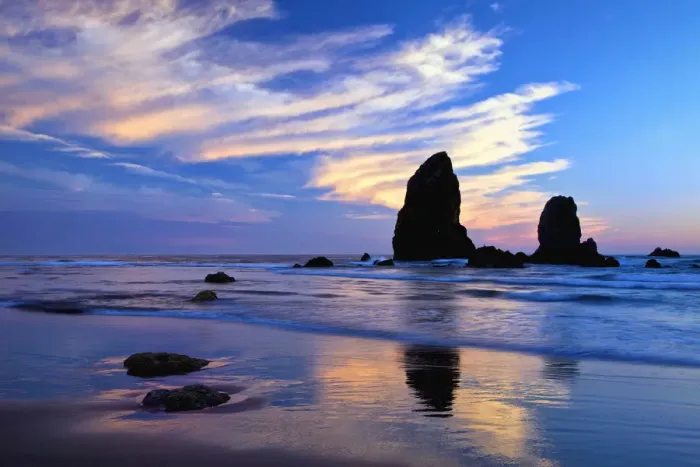Framed Print : USA, Oregon. Cannon Beach at sunset low tide Framed Print : USA, Oregon. Cannon Beach at sunset low tide