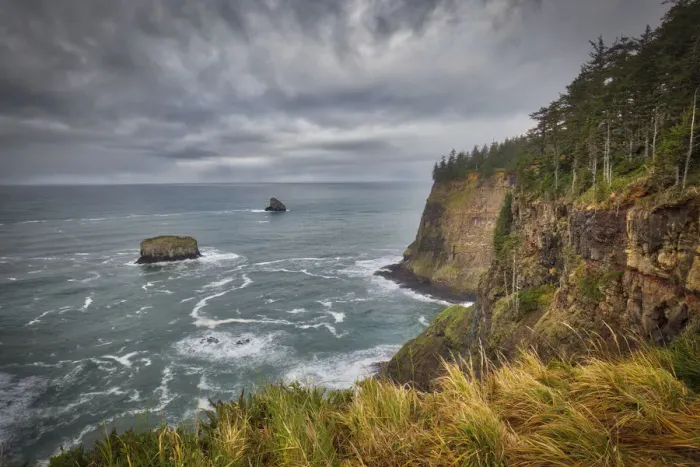 Framed Print : USA, Oregon, Cape Meares National Wildlife Refuge. The Pacific Ocean from the Cape Meares Scenic Viewpoint near Tillamook