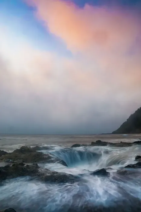 Framed Print : USA, Oregon, Cape Perpetua and Thor's Well at sunset