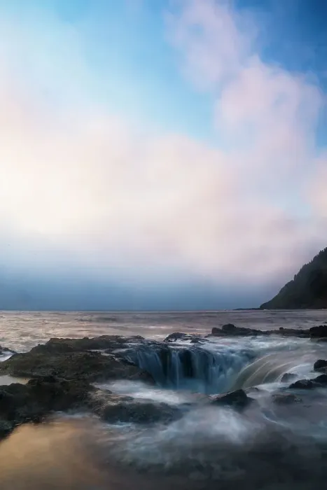 Framed Print : USA, Oregon, Cape Perpetua and Thor's Well at sunset