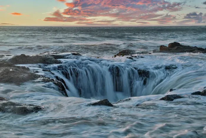 Framed Print : USA, Oregon, Cape Perpetua and Thor's Well at sunset