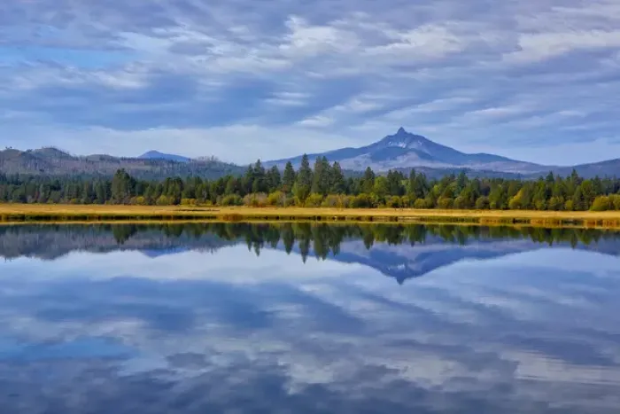Framed Print : USA, Oregon. Clouds reflect in small lake at Black Butte Ranch Framed Print : USA, Oregon. Clouds reflect in small lake at Black Butte Ranch