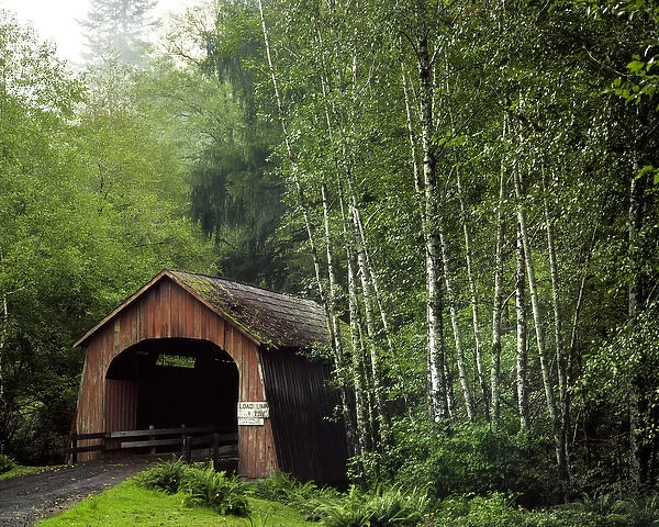 USA, Oregon. Covered bridge over North Fork of Yachats River. Credit as: Steve Terrill