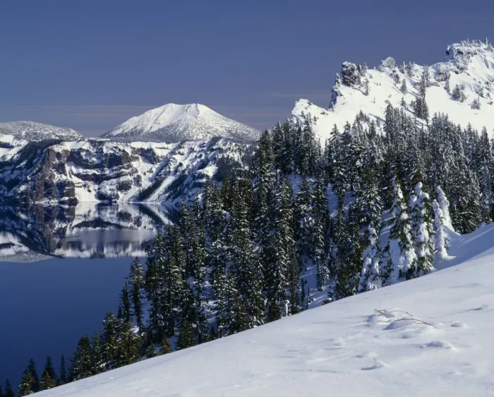 Framed Print : USA, Oregon, Crater Lake National Park. Winter snow accumulates at Crater Lake Framed Print : USA, Oregon, Crater Lake National Park. Winter snow accumulates at Crater Lake
