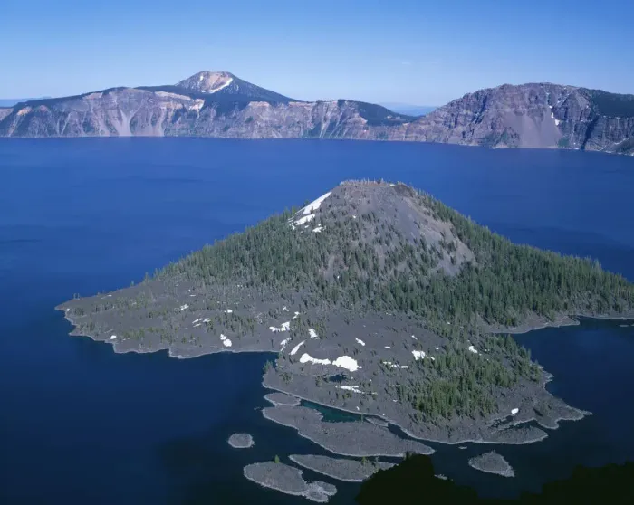 Framed Print : USA, Oregon, Crater Lake National Park. View east across Crater Lake from directly