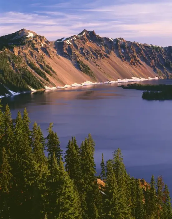 Framed Print : USA, Oregon, Crater Lake National Park. Sunrise on west rim of Crater Lake with The Watchman