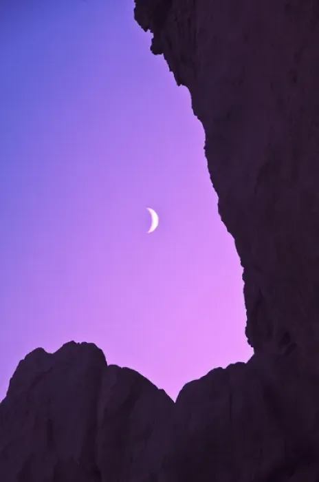 Framed Print : USA, Oregon. Crescent moon framed by sea stacks at twilight Framed Print : USA, Oregon. Crescent moon framed by sea stacks at twilight