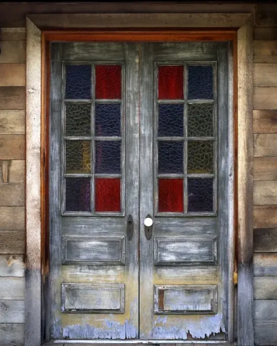 Framed Print : USA, Oregon, Deschutes County. Old weathered doors with stained-glass windows Framed Print : USA, Oregon, Deschutes County. Old weathered doors with stained-glass windows
