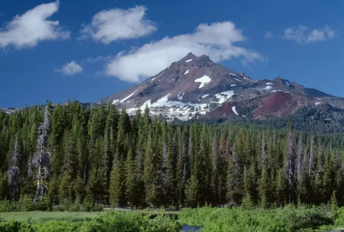 Framed Print : USA, Oregon, Deschutes National Forest. South side of Broken Top rises above coniferous forest