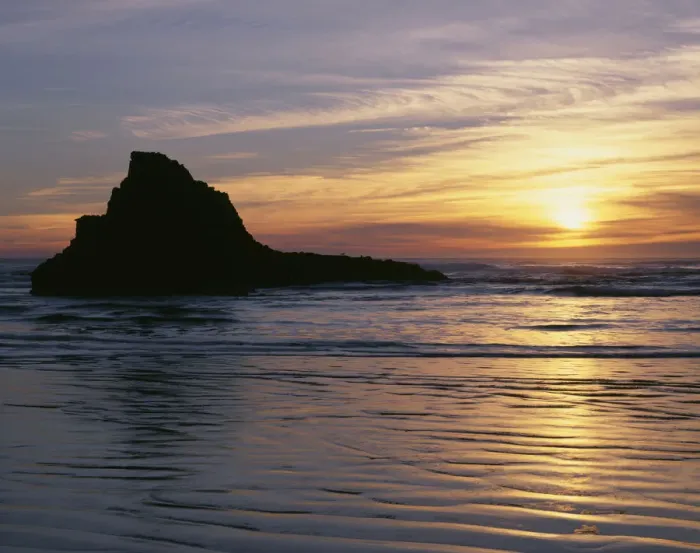 Framed Print : USA, Oregon. Ecola State Park, sunset over sea stack at Indian Beach Framed Print : USA, Oregon. Ecola State Park, sunset over sea stack at Indian Beach