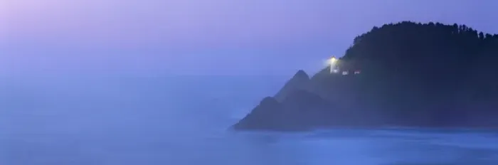Framed Print : USA, Oregon, Heceta Head. The beacon of Heceta Head Lighthouse shines through