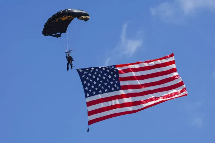 Framed Print : USA, Oregon, Hillsboro, SOCOM paracommandos at Oregon International AIrshow