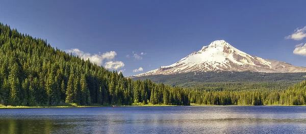 USA, Oregon, Hood River County. Mt. Hood rises high above Trillium Lake in the Mt