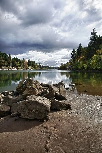 USA, Oregon, Lake Oswego, George Rogers Park, the Willamette River. Digital Composite