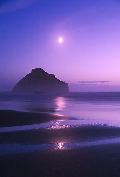 USA, Oregon. Moonrise over Face Rock. Credit as: Nancy Rotenberg  /  Jaynes Gallery  /  Danita Delimont