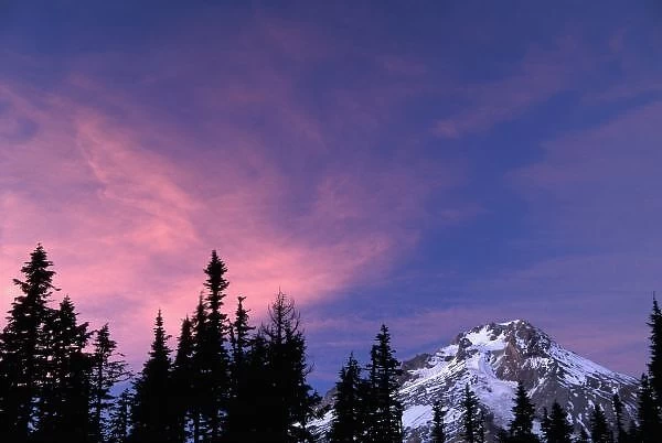 USA, Oregon, Mount Hood from Timberline highway, sunset