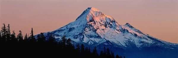 USA, Oregon, Mt Hood. Mt Hood reflects the light from the setting sun in the Cascades Range, Oregon