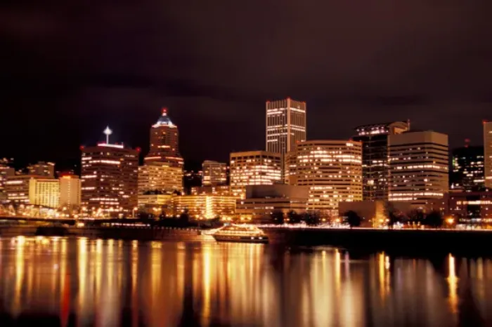 Framed Print : USA, Oregon, Multnomah County, Portland, at night across Willamette River Framed Print : USA, Oregon, Multnomah County, Portland, at night across Willamette River