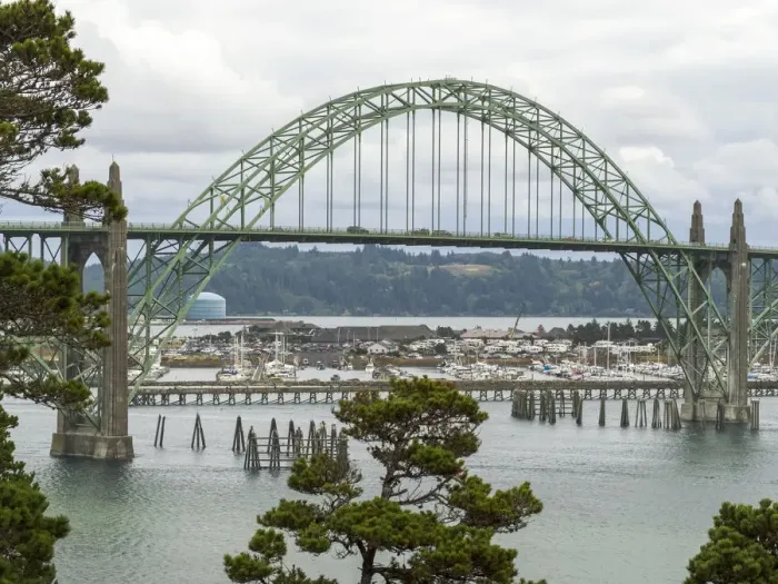 Framed Print : USA, Oregon, Newport. Yaquina Bay Bridge and landscape Framed Print : USA, Oregon, Newport. Yaquina Bay Bridge and landscape